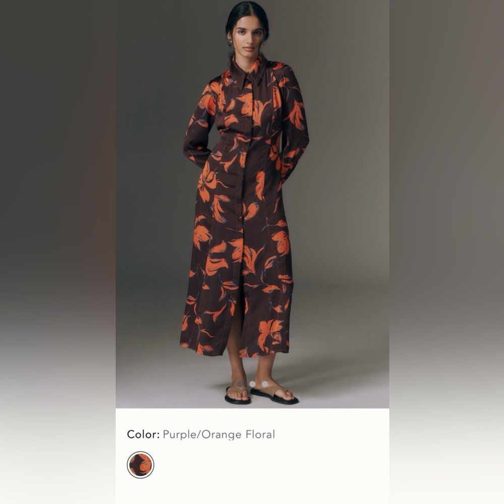 Anthropologie Exquise Long-Sleeve Satin Shirt Dress-NWT